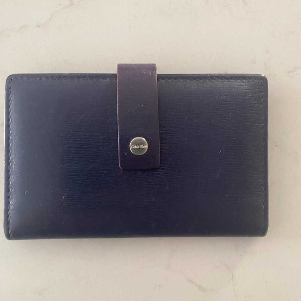 Calvin Klein Navy Leather Snap-Front Cardholder